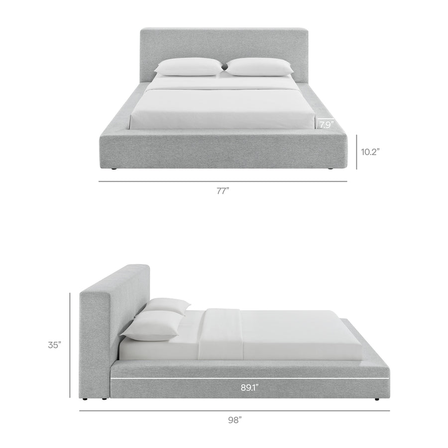 Kiln Chenille Upholstered Queen Platform Bed Frame in Light Gray Fabric