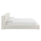 Kiln Chenille Upholstered King Platform Bed Frame in Ivory Fabric