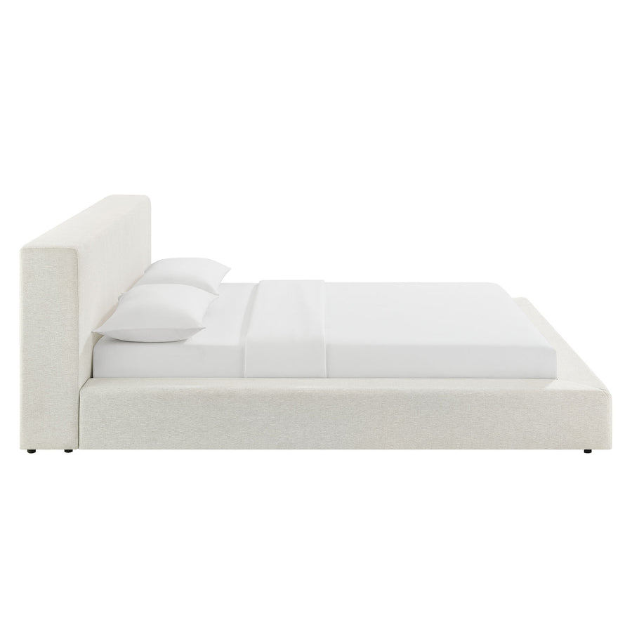 Kiln Chenille Upholstered King Platform Bed Frame in Ivory Fabric