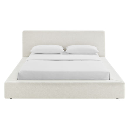Luma Chenille Upholstered King Platform Bed Frame in Ivory Fabric