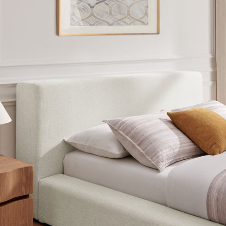 Luma Chenille Upholstered King Platform Bed Frame in Ivory Fabric