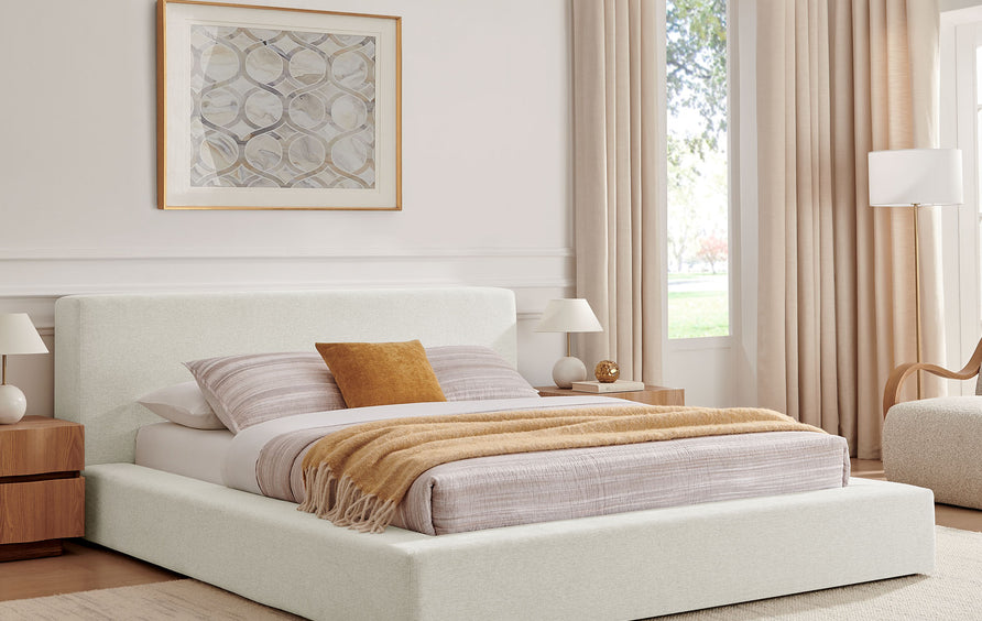 Kiln Chenille Upholstered King Platform Bed Frame in Ivory Fabric
