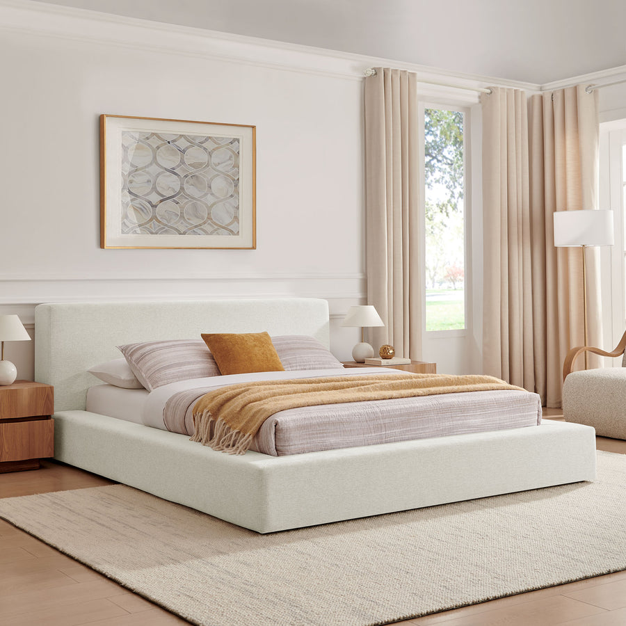 Kiln Chenille Upholstered King Platform Bed Frame in Ivory Fabric