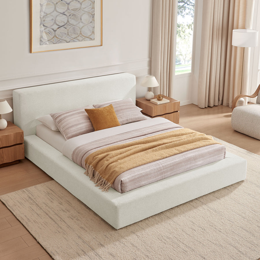 Kiln Chenille Upholstered King Platform Bed Frame in Ivory Fabric