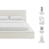 Kiln Chenille Upholstered King Platform Bed Frame in Ivory Fabric