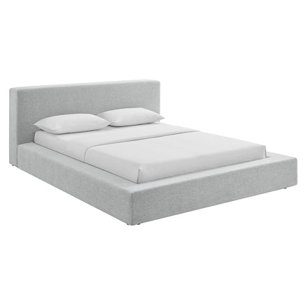 Luma Chenille Upholstered King Platform Bed Frame in Light Gray Fabric