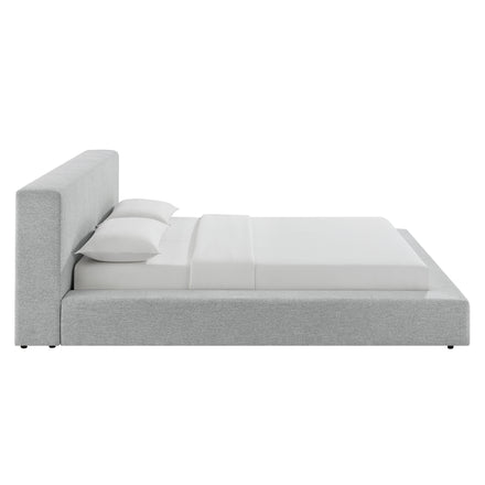 Luma Chenille Upholstered King Platform Bed Frame in Light Gray Fabric