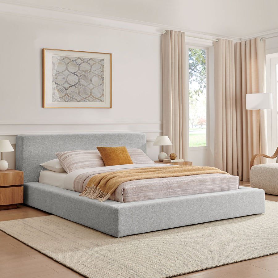 Kiln Chenille Upholstered King Platform Bed Frame in Light Gray Fabric