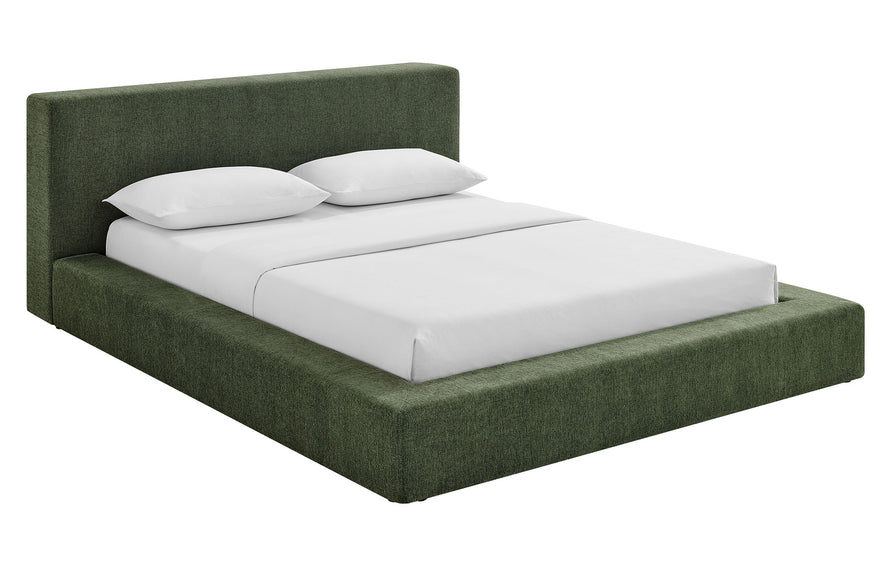 Kiln Chenille Upholstered Queen Platform Bed Frame in Eucalyptus