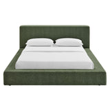 Kiln Chenille Upholstered Queen Platform Bed Frame in Eucalyptus