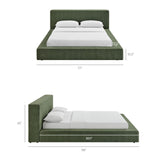Kiln Chenille Upholstered Queen Platform Bed Frame in Eucalyptus