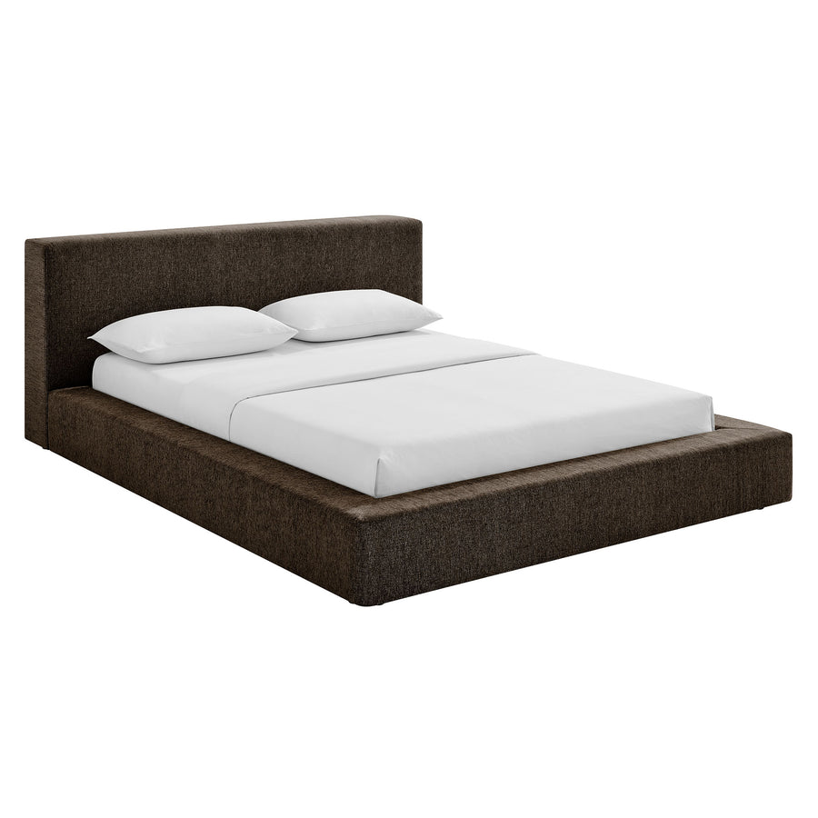 Kiln Chenille Upholstered Queen Platform Bed Frame in Java