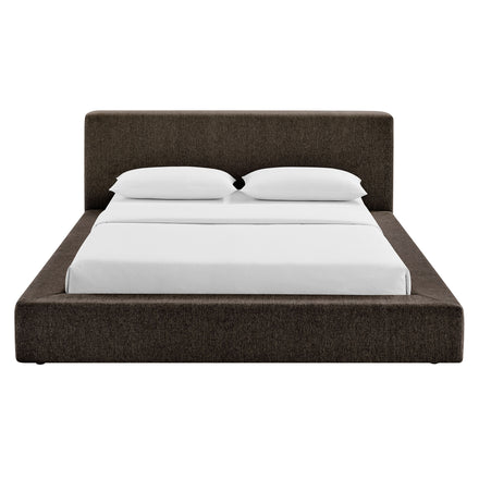 Luma Chenille Upholstered Queen Platform Bed Frame in Java