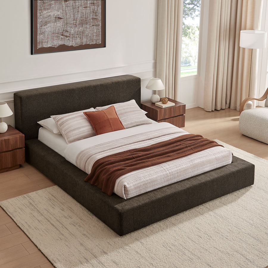 Kiln Chenille Upholstered Queen Platform Bed Frame in Java