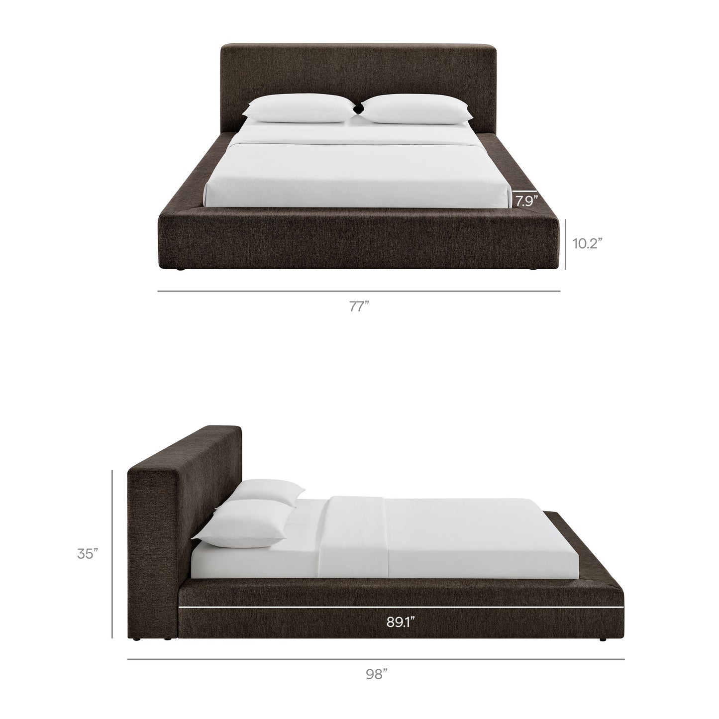 Kiln Chenille Upholstered Queen Platform Bed Frame in Java