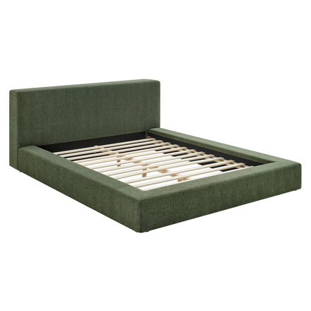 Luma Chenille Upholstered King Platform Bed Frame in Eucalyptus