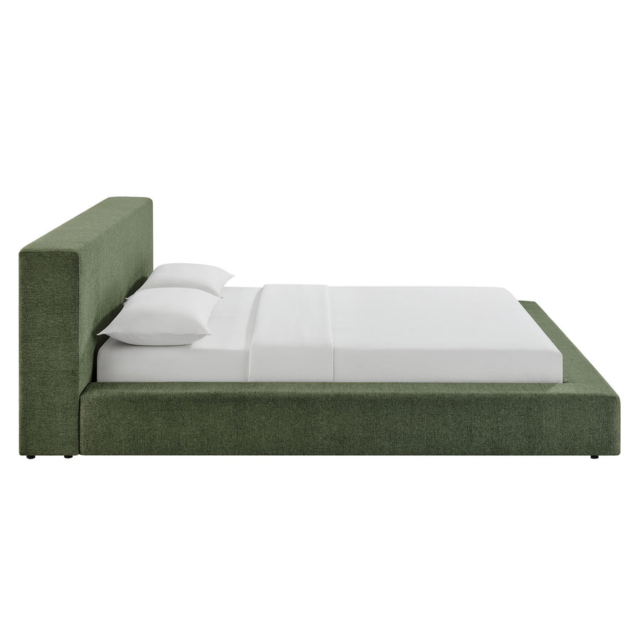 Kiln Chenille Upholstered King Platform Bed Frame in Eucalyptus