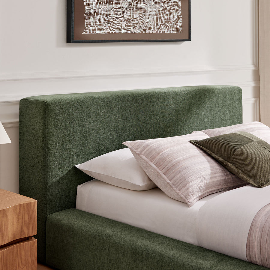 Kiln Chenille Upholstered King Platform Bed Frame in Eucalyptus