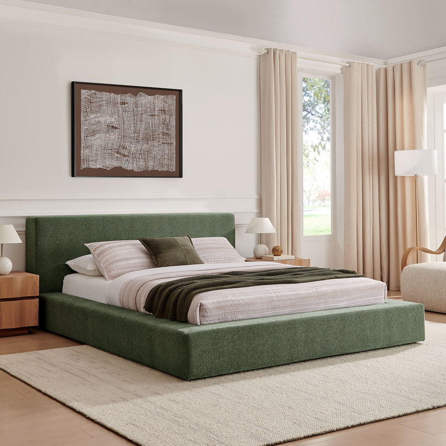 Kiln Chenille Upholstered King Platform Bed Frame in Eucalyptus
