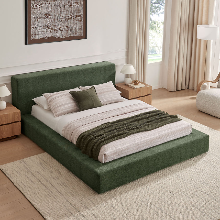 Kiln Chenille Upholstered King Platform Bed Frame in Eucalyptus