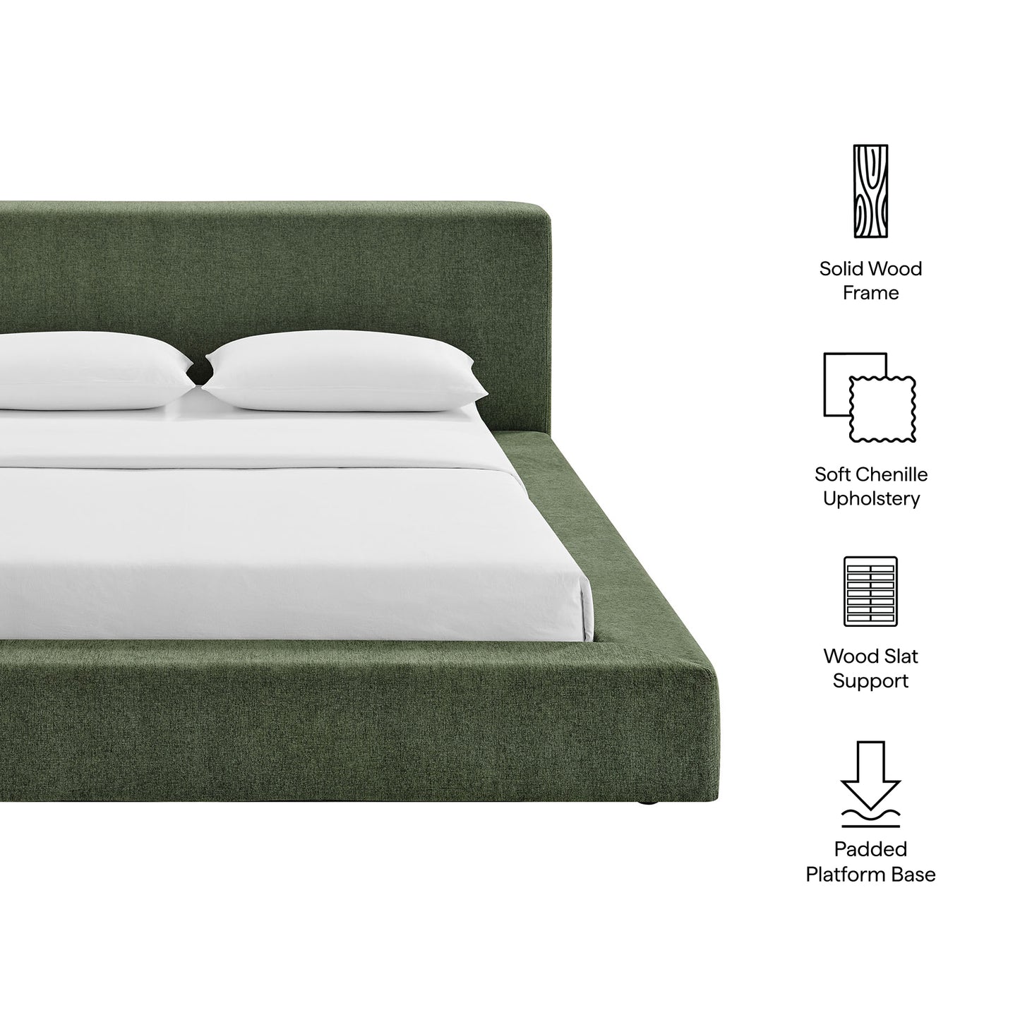 Kiln Chenille Upholstered King Platform Bed Frame in Eucalyptus