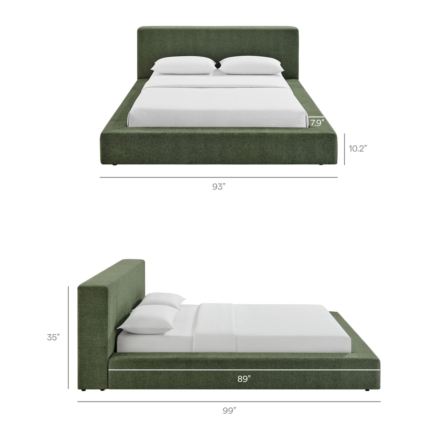 Kiln Chenille Upholstered King Platform Bed Frame in Eucalyptus