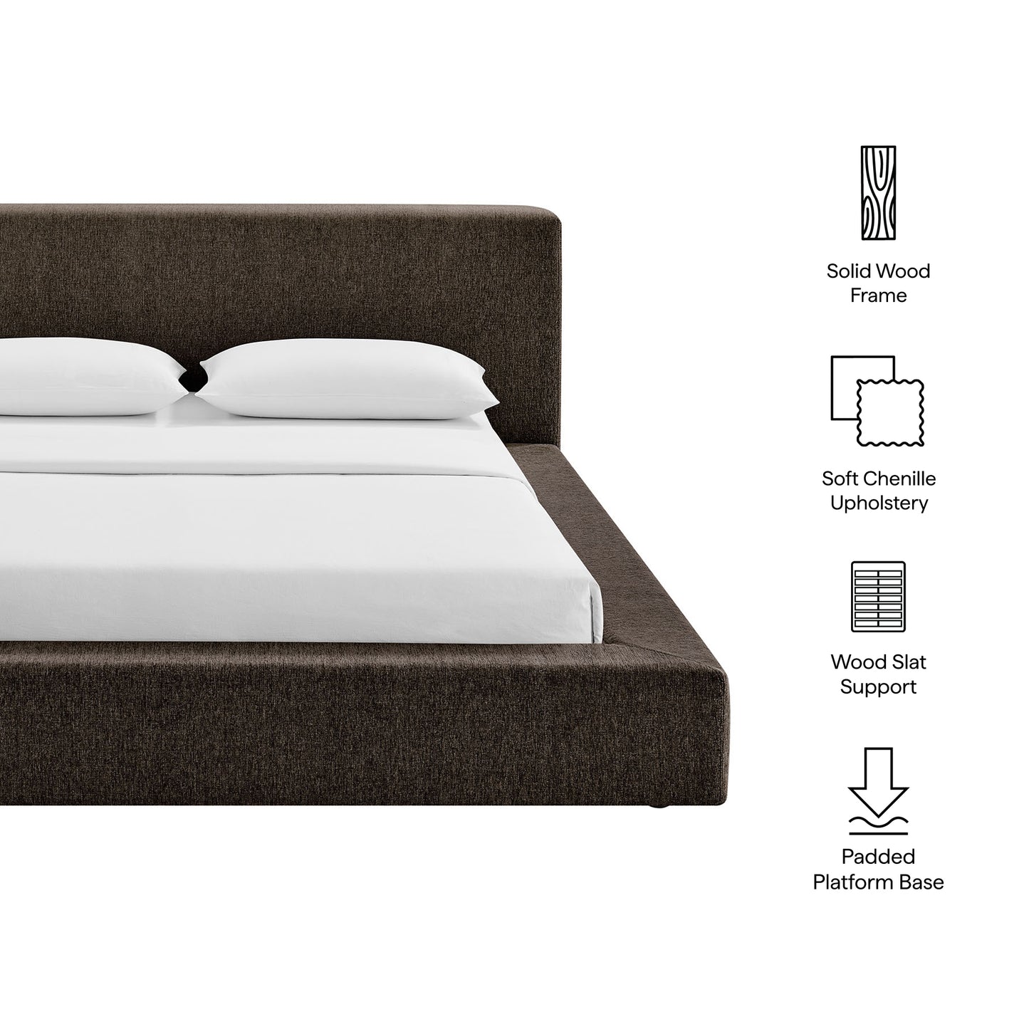 Kiln Chenille Upholstered King Platform Bed Frame in Java