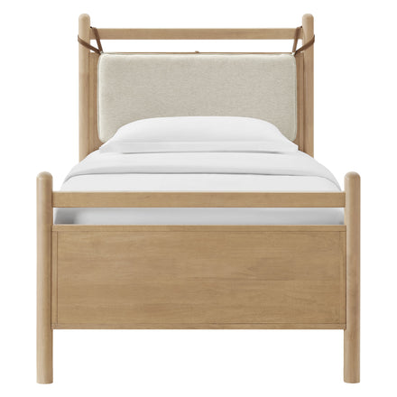 Leni Twin Size Wood Platform Bed Frame in Light Oak Heathered Ivory