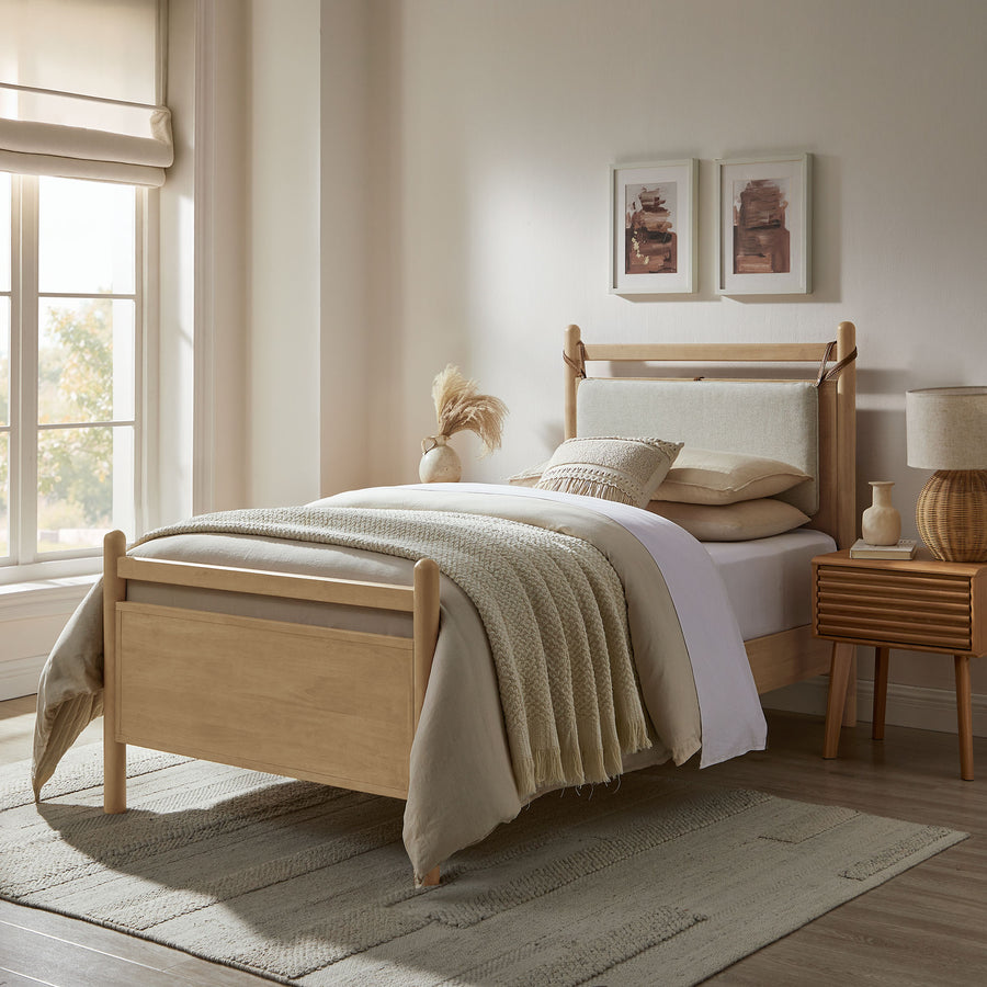 Loom Twin Size Wood Platform Bed Frame in Light Oak Heathered Ivory