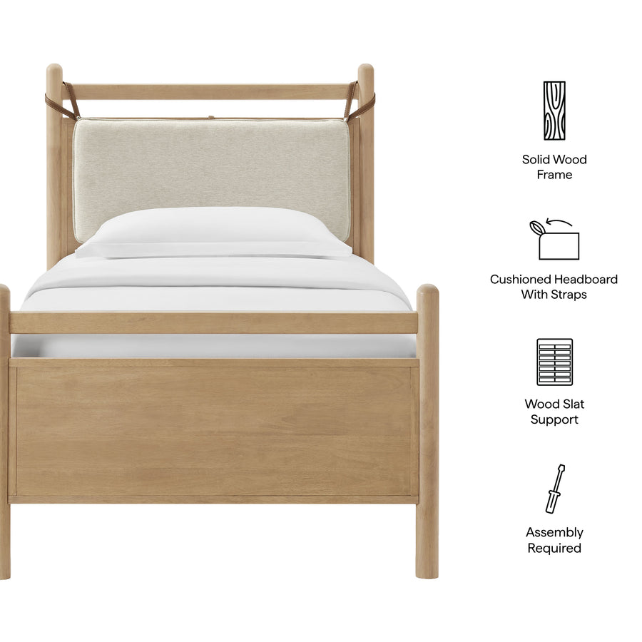 Loom Twin Size Wood Platform Bed Frame in Light Oak Heathered Ivory