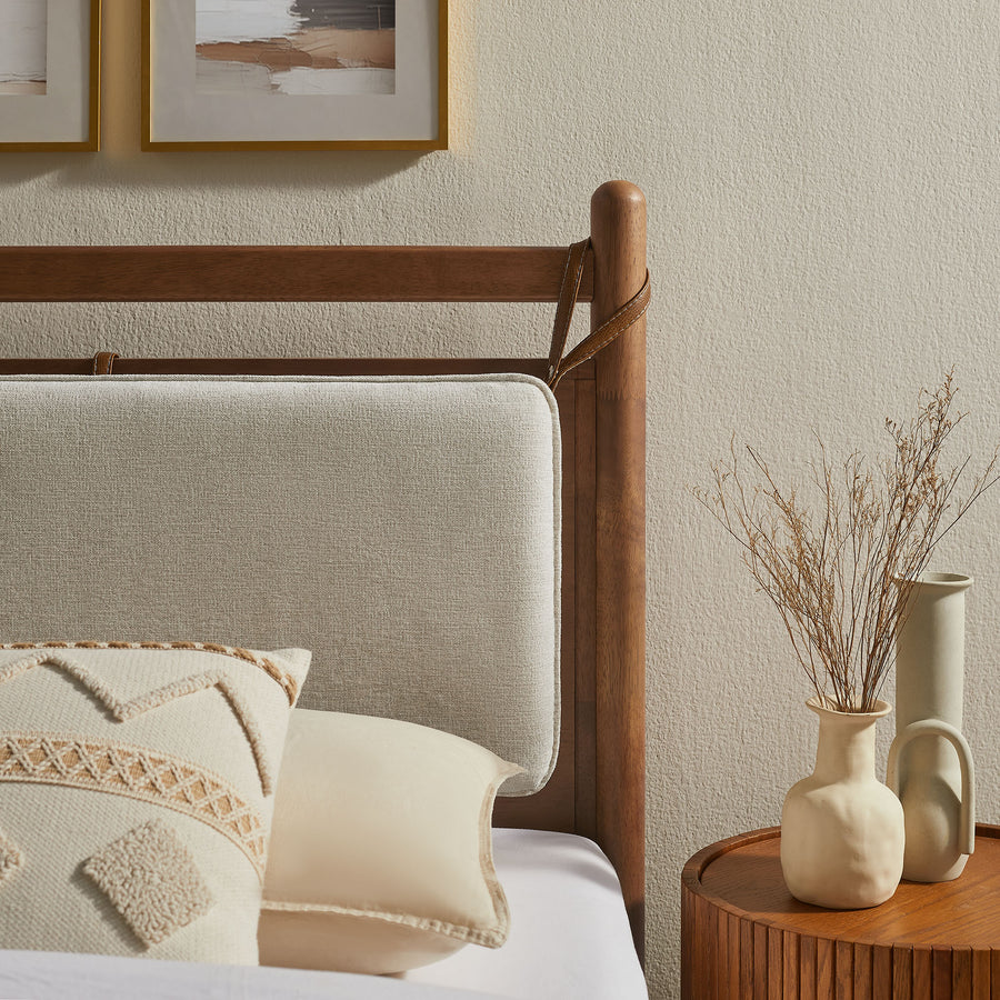 Loom Twin Size Wood Platform Bed Frame in Walnut Heathered Ivory