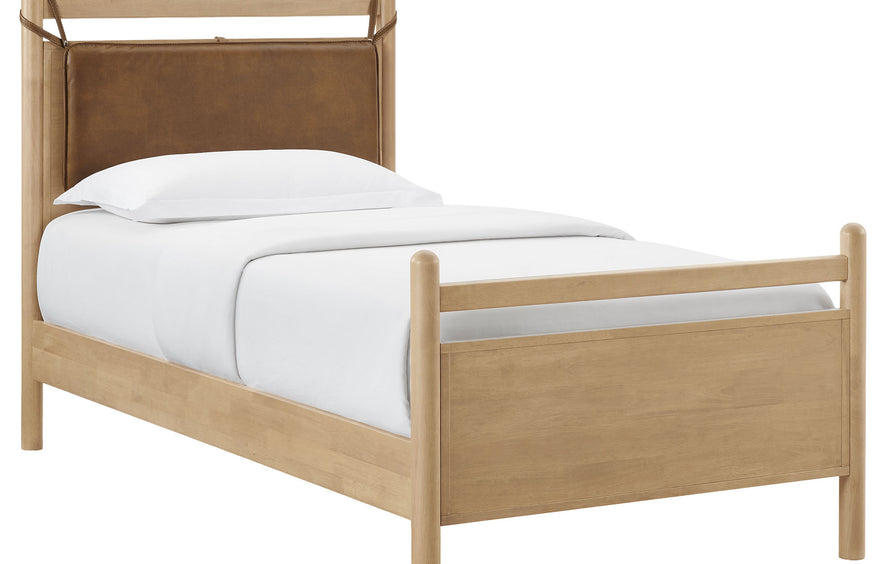 Loom Twin Size Vegan Leather and Wood Platform Bed Frame in Light Oak Canyon