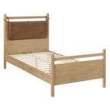 Loom Twin Size Vegan Leather and Wood Platform Bed Frame in Light Oak Canyon