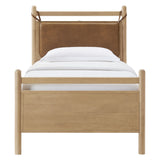 Loom Twin Size Vegan Leather and Wood Platform Bed Frame in Light Oak Canyon