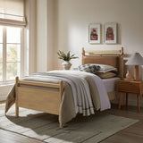 Loom Twin Size Vegan Leather and Wood Platform Bed Frame in Light Oak Canyon