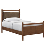 Loom Twin Size Vegan Leather and Wood Platform Bed Frame in Walnut Mushroom