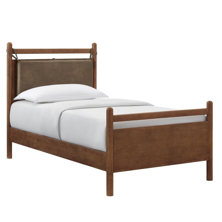 Loom Twin Size Vegan Leather and Wood Platform Bed Frame in Walnut Mushroom