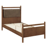 Loom Twin Size Vegan Leather and Wood Platform Bed Frame in Walnut Mushroom