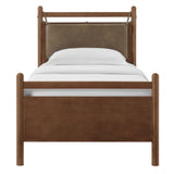 Loom Twin Size Vegan Leather and Wood Platform Bed Frame in Walnut Mushroom