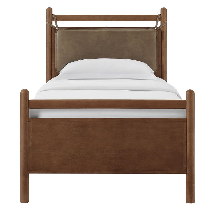 Loom Twin Size Vegan Leather and Wood Platform Bed Frame in Walnut Mushroom