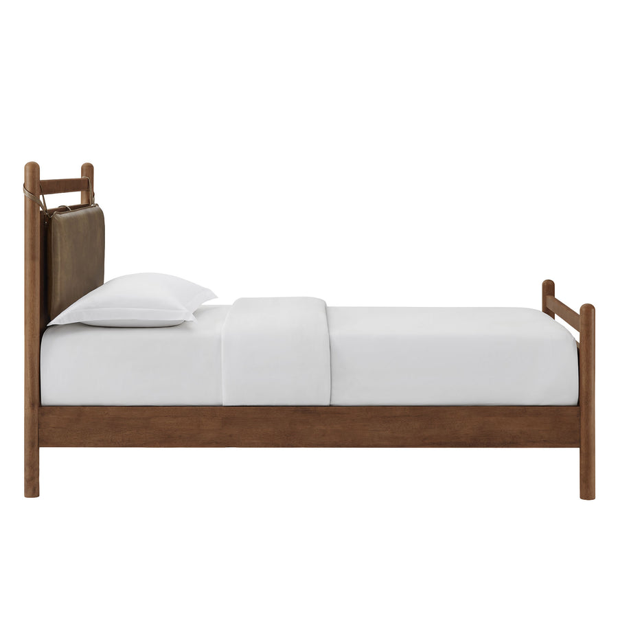 Loom Twin Size Vegan Leather and Wood Platform Bed Frame in Walnut Mushroom