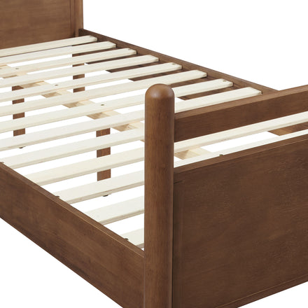 Leni Twin Size Vegan Leather and Wood Platform Bed Frame in Walnut Mushroom