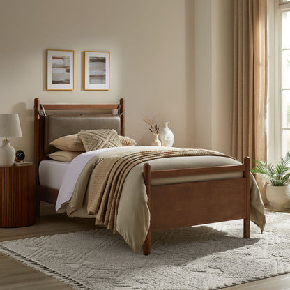 Leni Twin Size Vegan Leather and Wood Platform Bed Frame by Furniture for America
