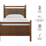 Loom Twin Size Vegan Leather and Wood Platform Bed Frame in Walnut Mushroom