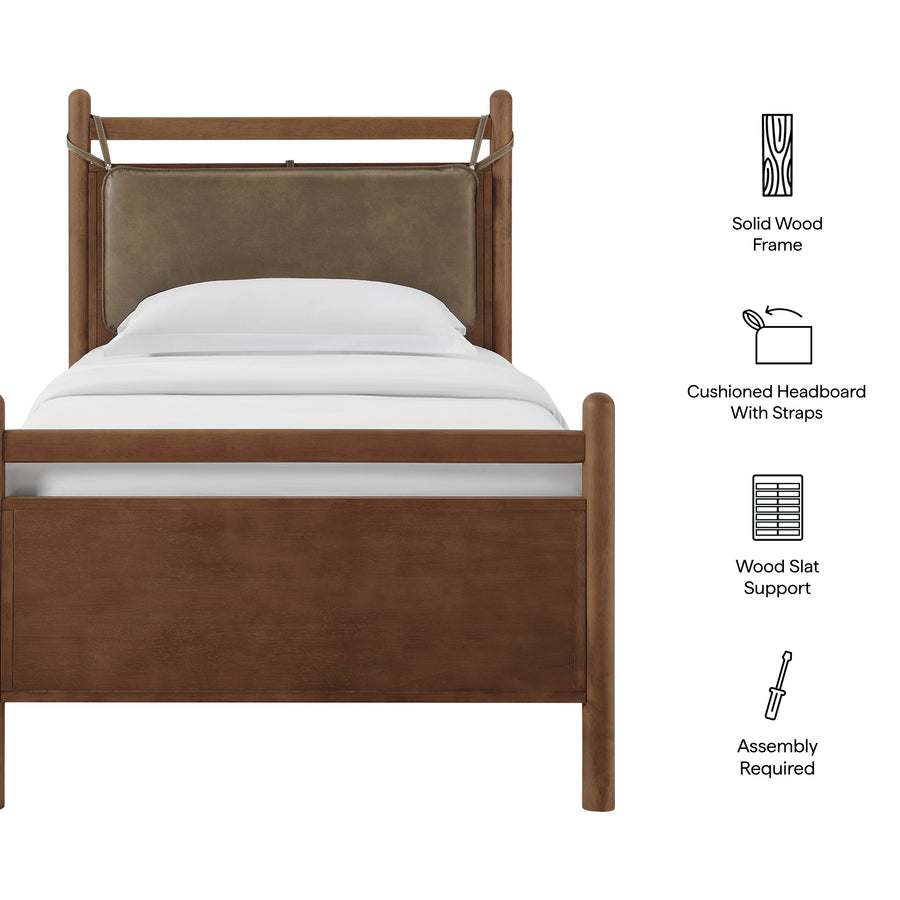 Loom Twin Size Vegan Leather and Wood Platform Bed Frame in Walnut Mushroom