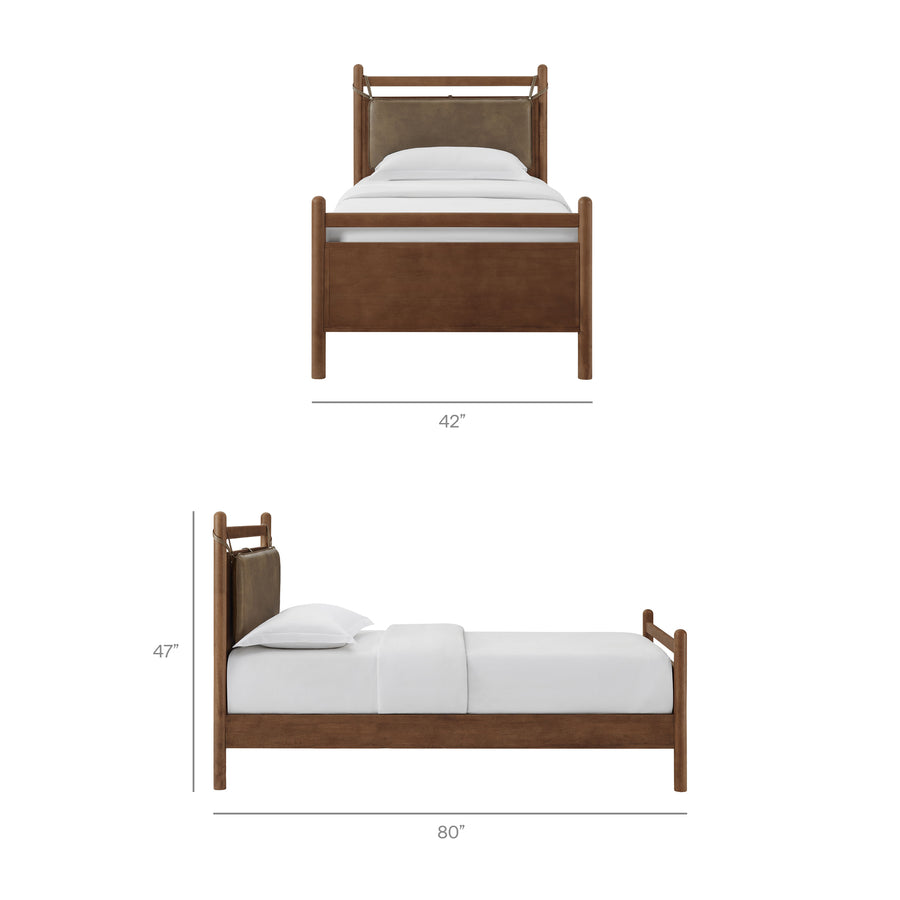 Loom Twin Size Vegan Leather and Wood Platform Bed Frame in Walnut Mushroom