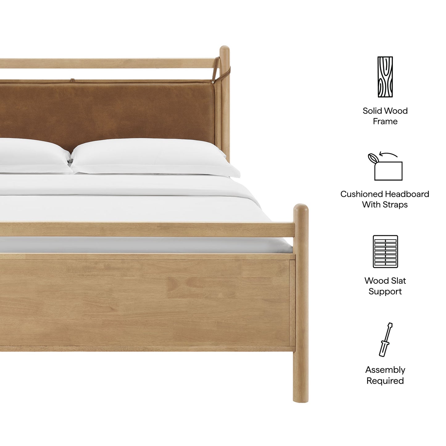 Leni Full Size Vegan Leather and Wood Platform Bed Frame by Furniture for America