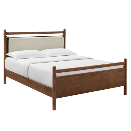 Leni Queen Size Wood Platform Bed Frame in Walnut Heathered Ivory