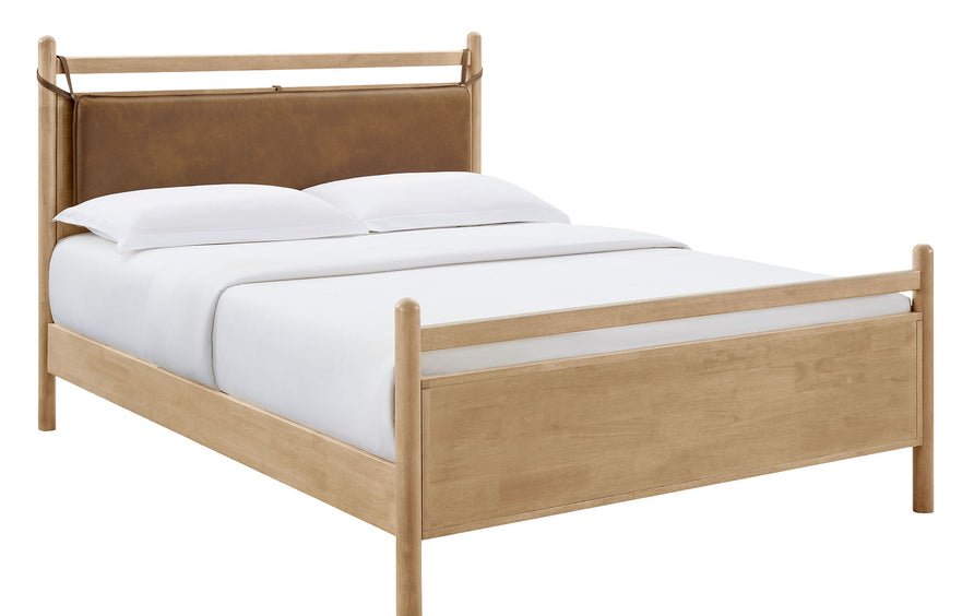 Loom Queen Size Vegan Leather and Wood Platform Bed Frame in Light Oak Canyon