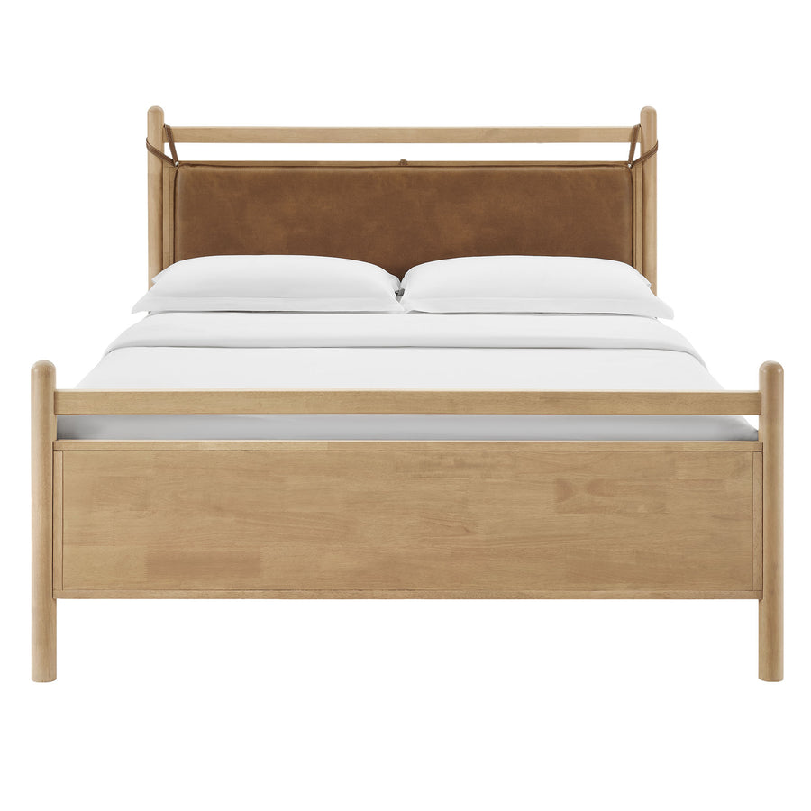 Loom Queen Size Vegan Leather and Wood Platform Bed Frame in Light Oak Canyon